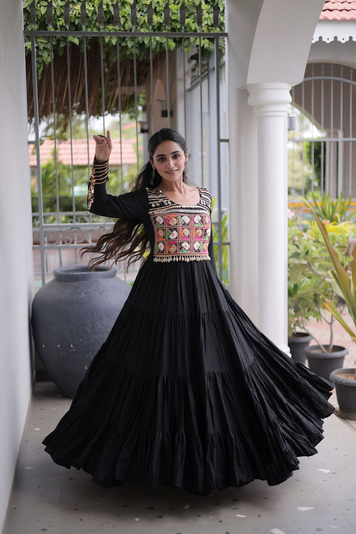 Black Stylish Look Navratri Special Rayon Gown