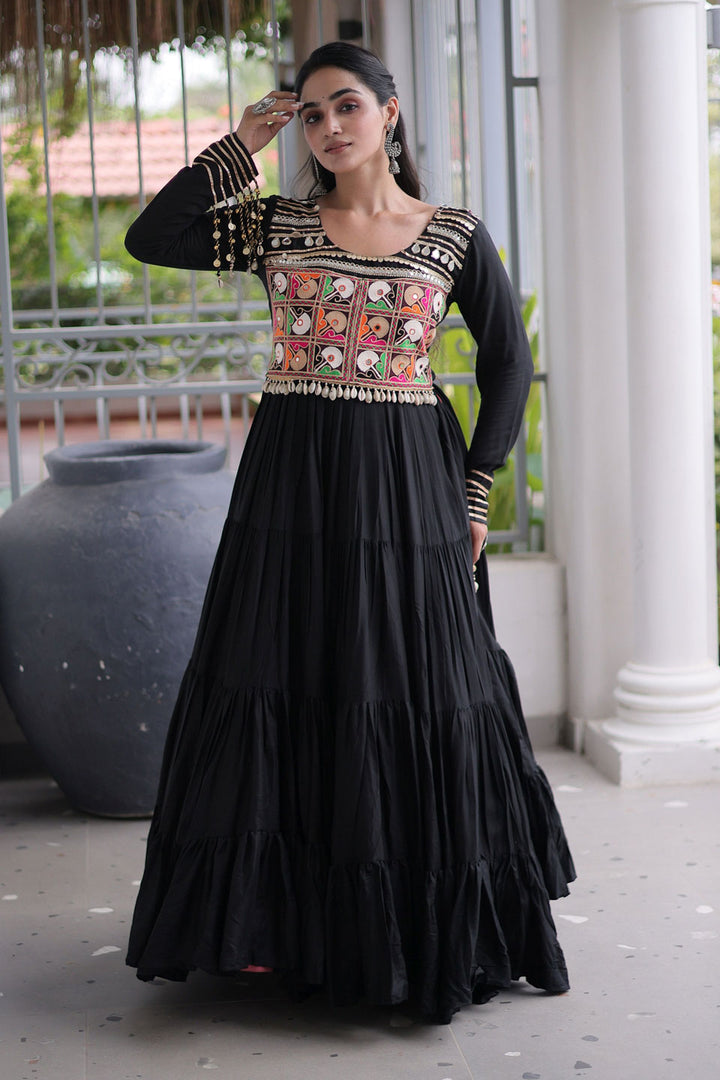 Black Stylish Look Navratri Special Rayon Gown