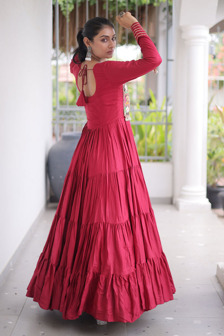 Maroon Beatific Look Rayon Navratri Special Gown