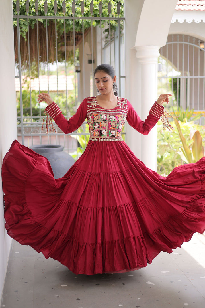 Maroon Beatific Look Rayon Navratri Special Gown