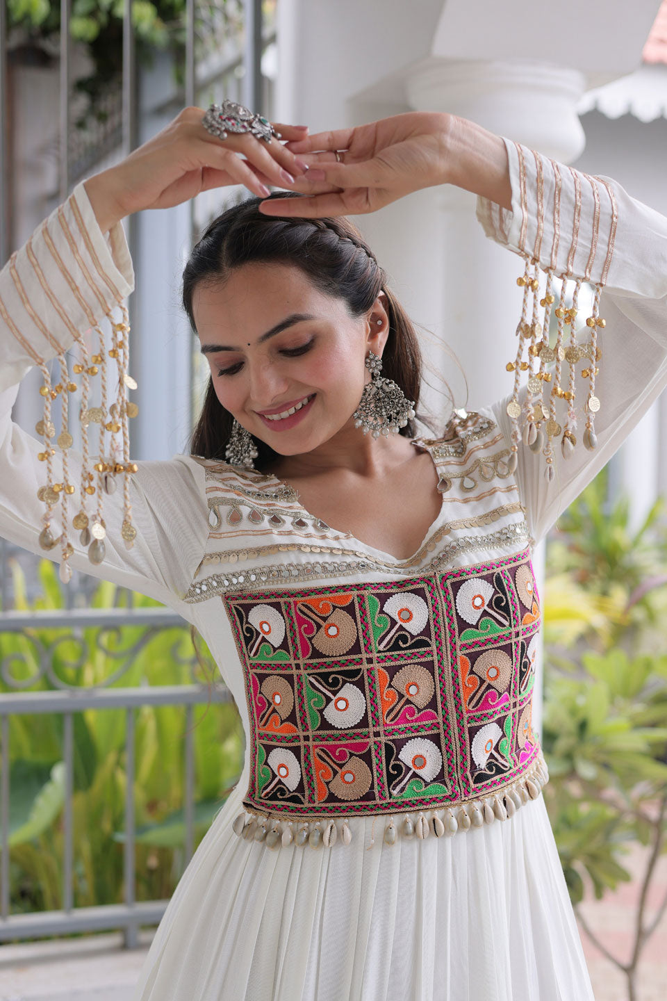 Fabulous Rayon White Navratri Special Gown
