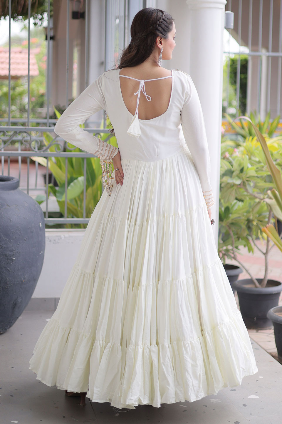 Fabulous Rayon White Navratri Special Gown