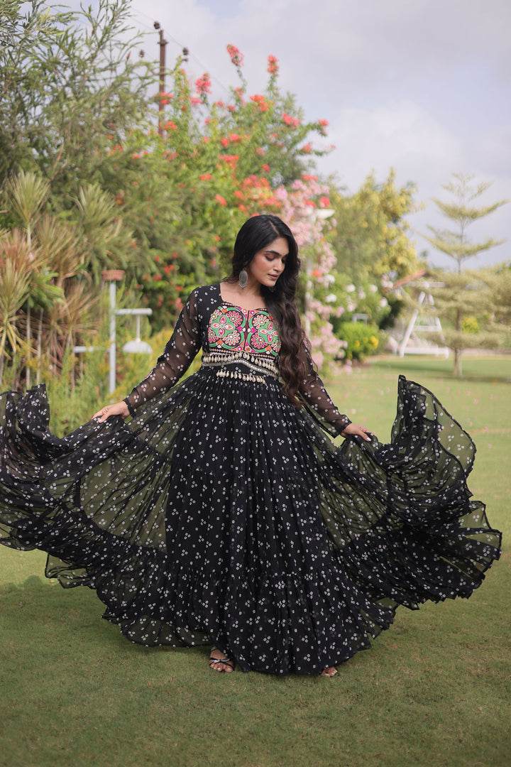 Heavy Black Color Navratri Special Georgette Gown
