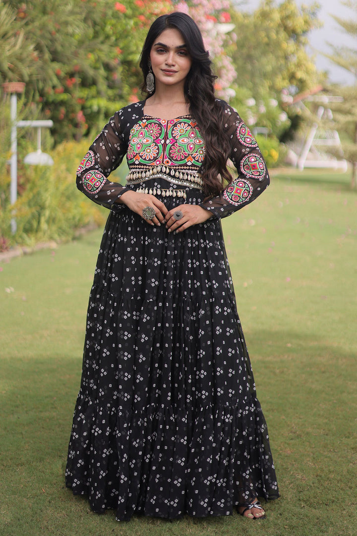 Heavy Black Color Navratri Special Georgette Gown