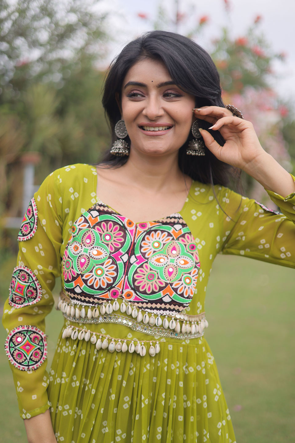 Trendy Green Color Navratri Special Georgette Gown