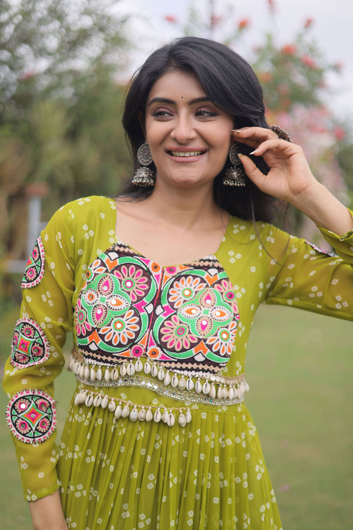 Trendy Green Color Navratri Special Georgette Gown