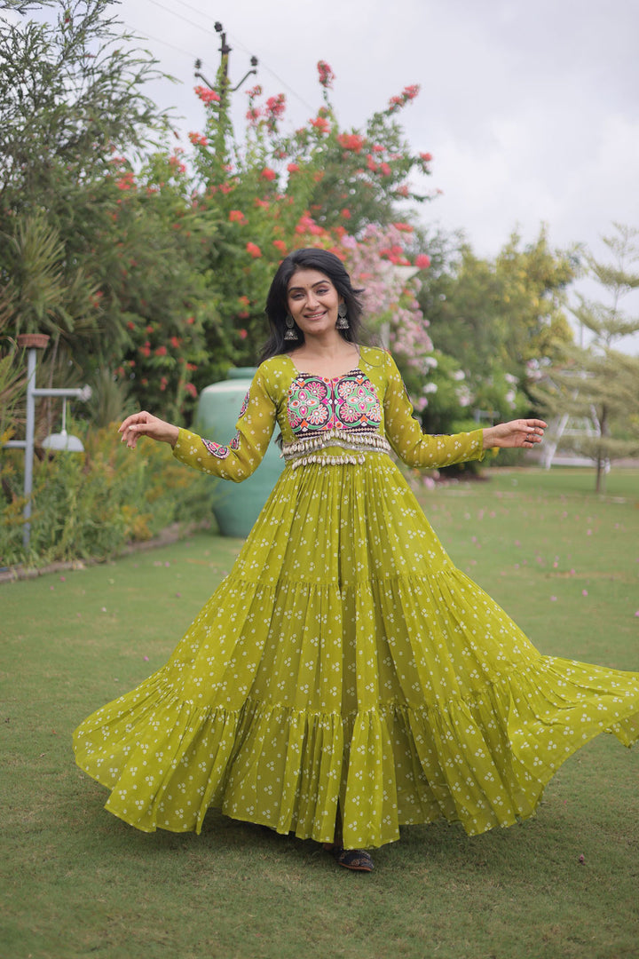 Trendy Green Color Navratri Special Georgette Gown