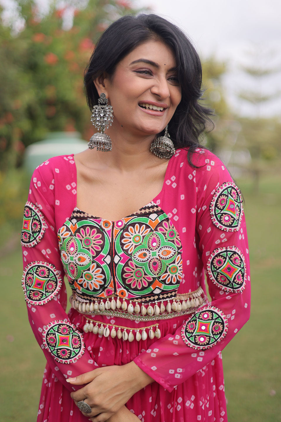 Attractive Pink Color Navratri Special Georgette Gown