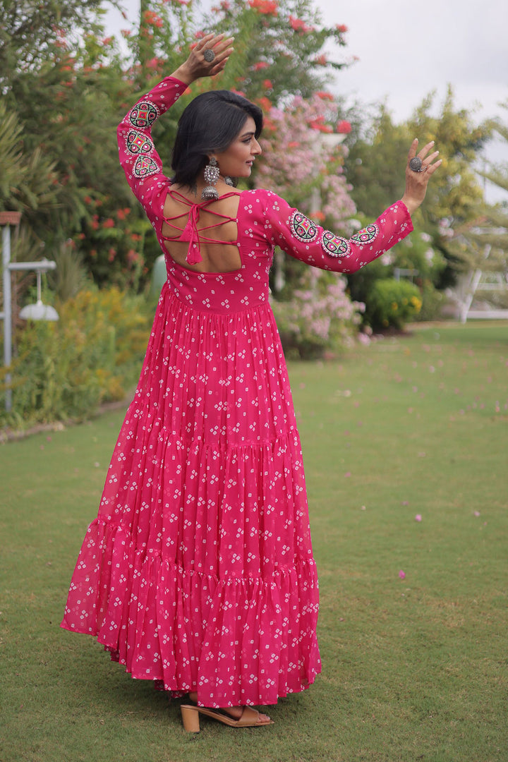 Attractive Pink Color Navratri Special Georgette Gown