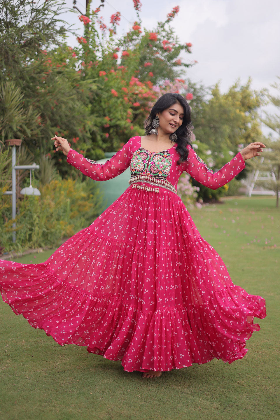 Attractive Pink Color Navratri Special Georgette Gown