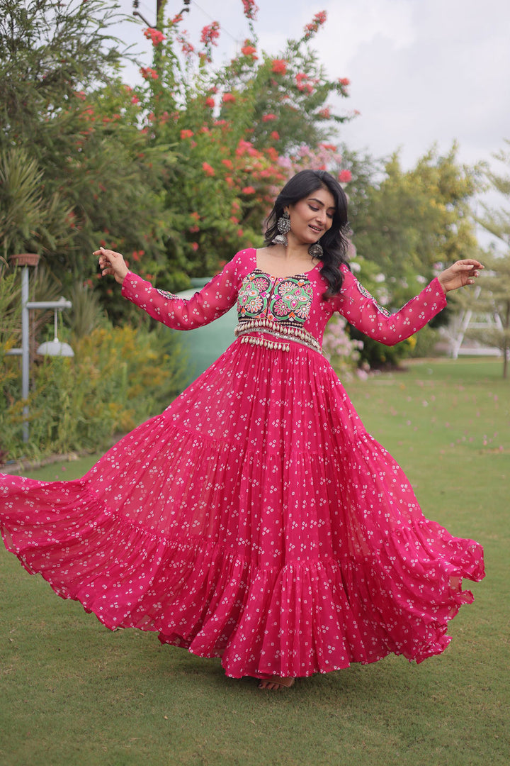 Attractive Pink Color Navratri Special Georgette Gown