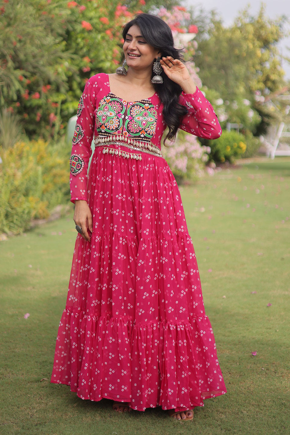 Attractive Pink Color Navratri Special Georgette Gown