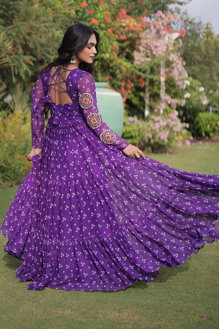 Purple Color Amazing Navratri Special Georgette Gown