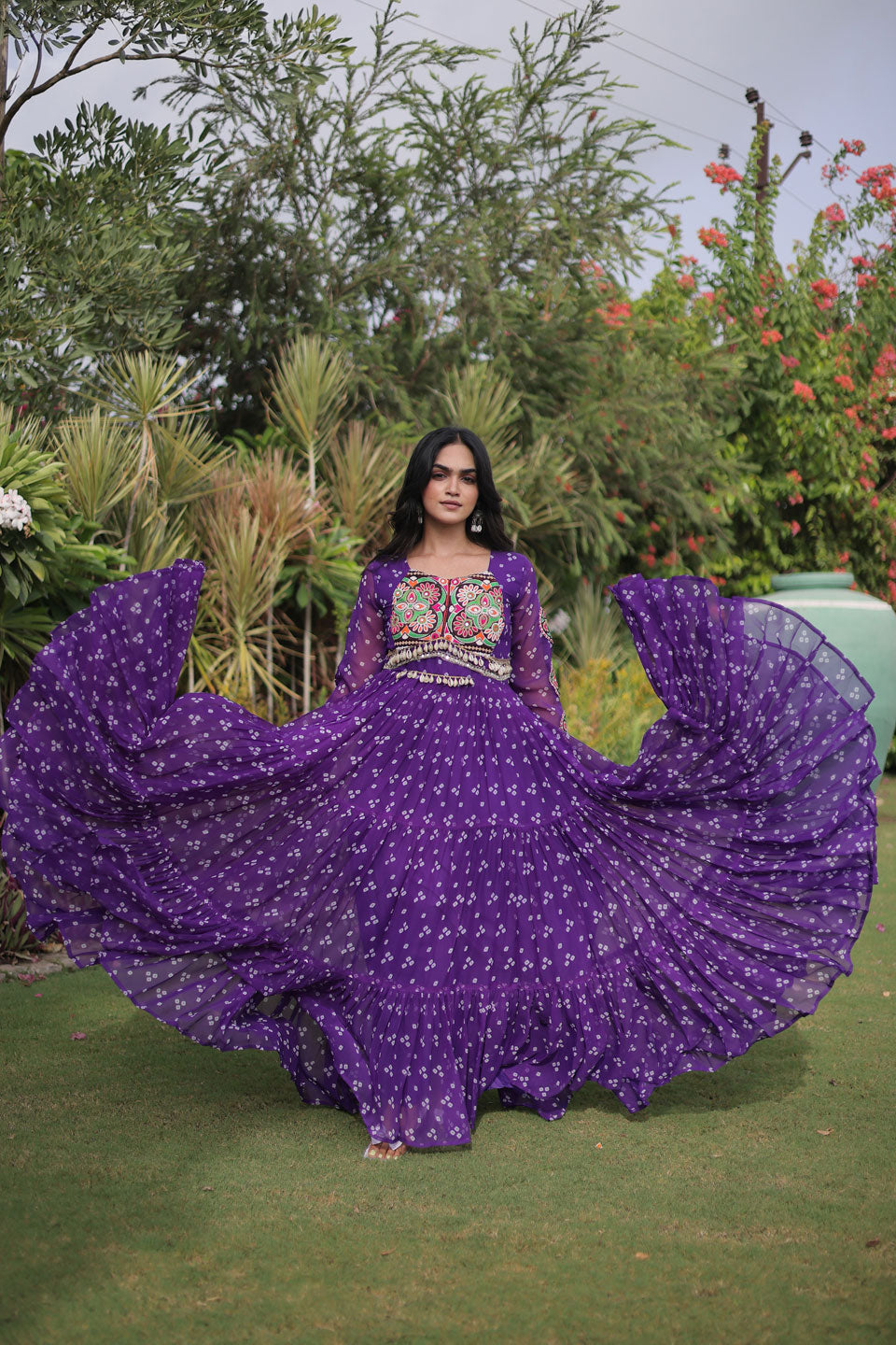 Purple Color Amazing Navratri Special Georgette Gown