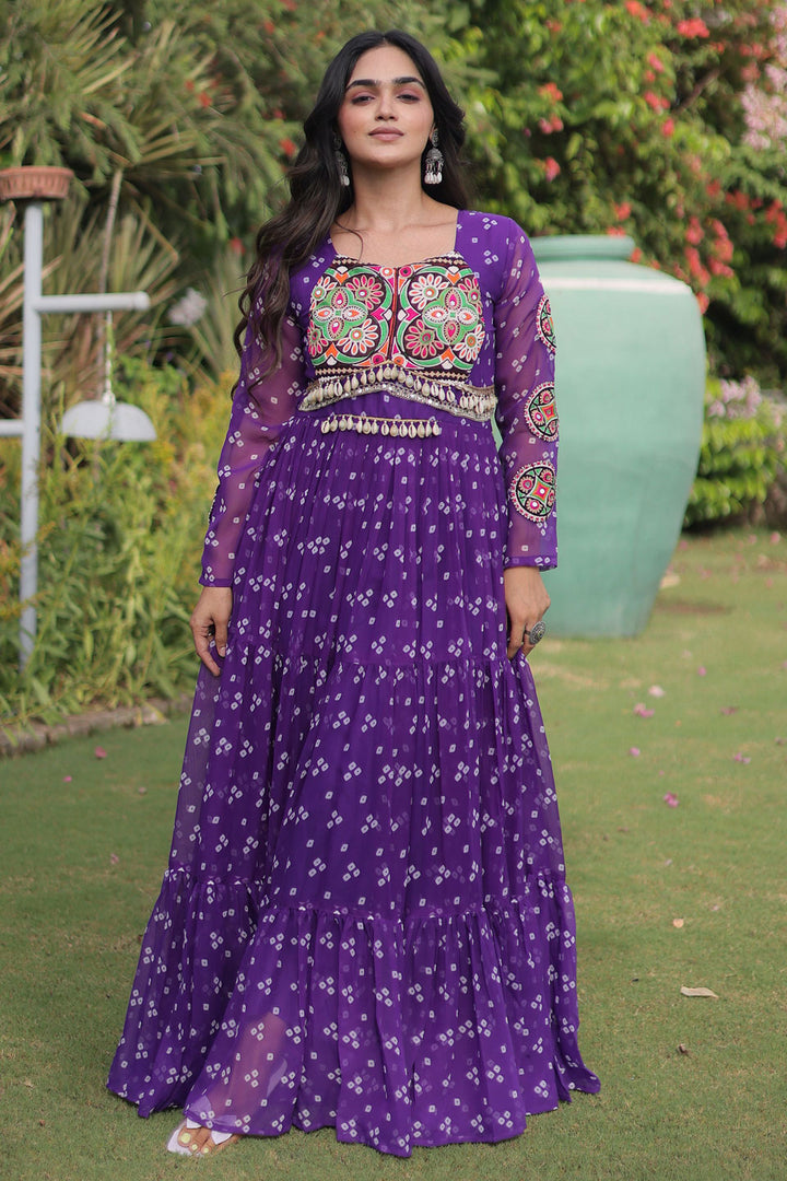 Purple Color Amazing Navratri Special Georgette Gown