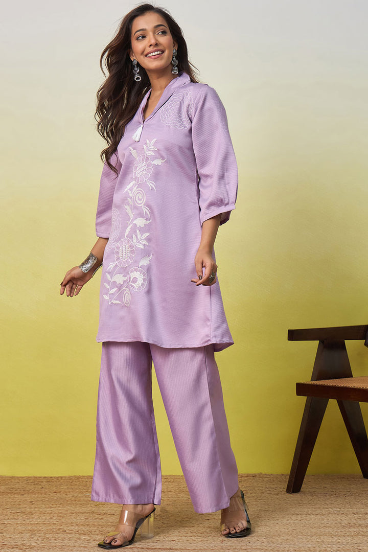 Lavender Viscose Rayon Readymade Co-Ord Set | Buy Online India