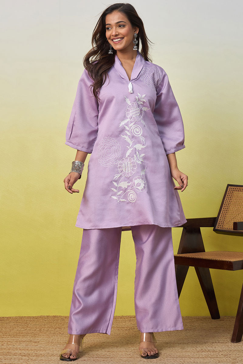 Lavender Viscose Rayon Readymade Co-Ord Set | Buy Online India