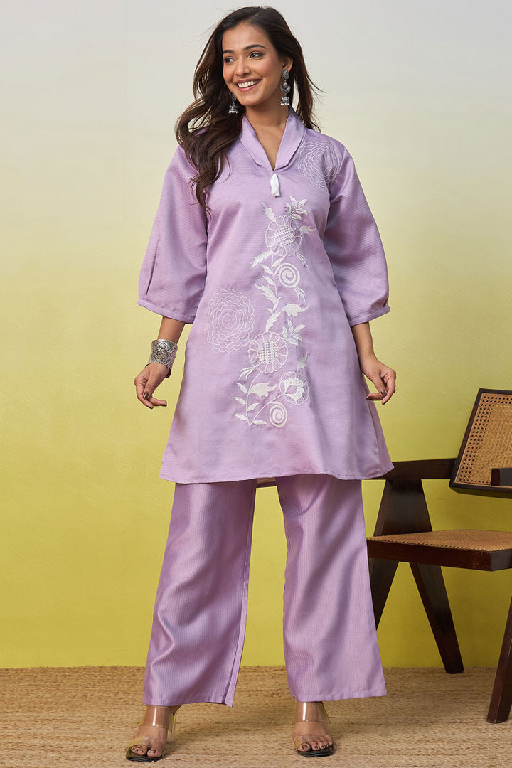 Lavender Viscose Rayon Readymade Co-Ord Set | Buy Online India