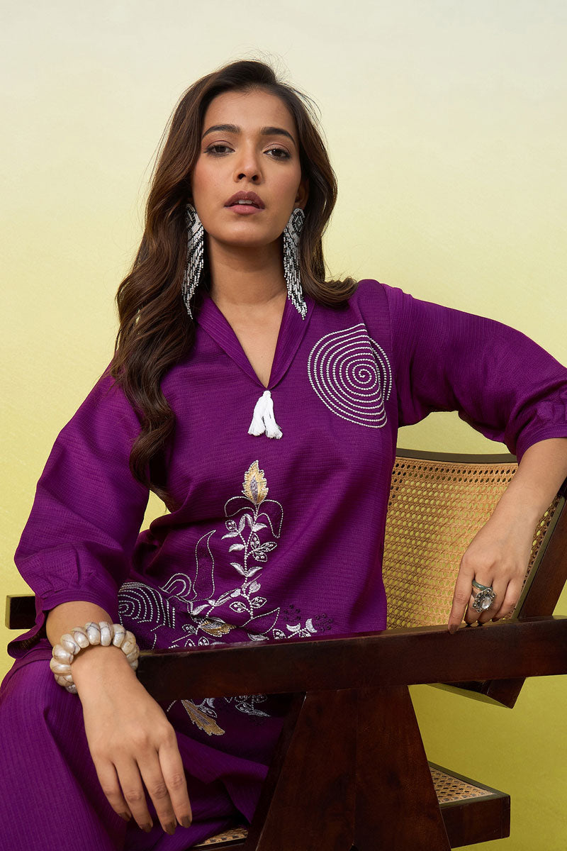 Purple Viscose Rayon Readymade Co-Ord Set | Buy Online India