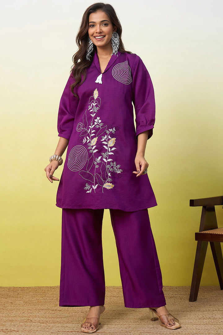 Purple Viscose Rayon Readymade Co-Ord Set | Buy Online India