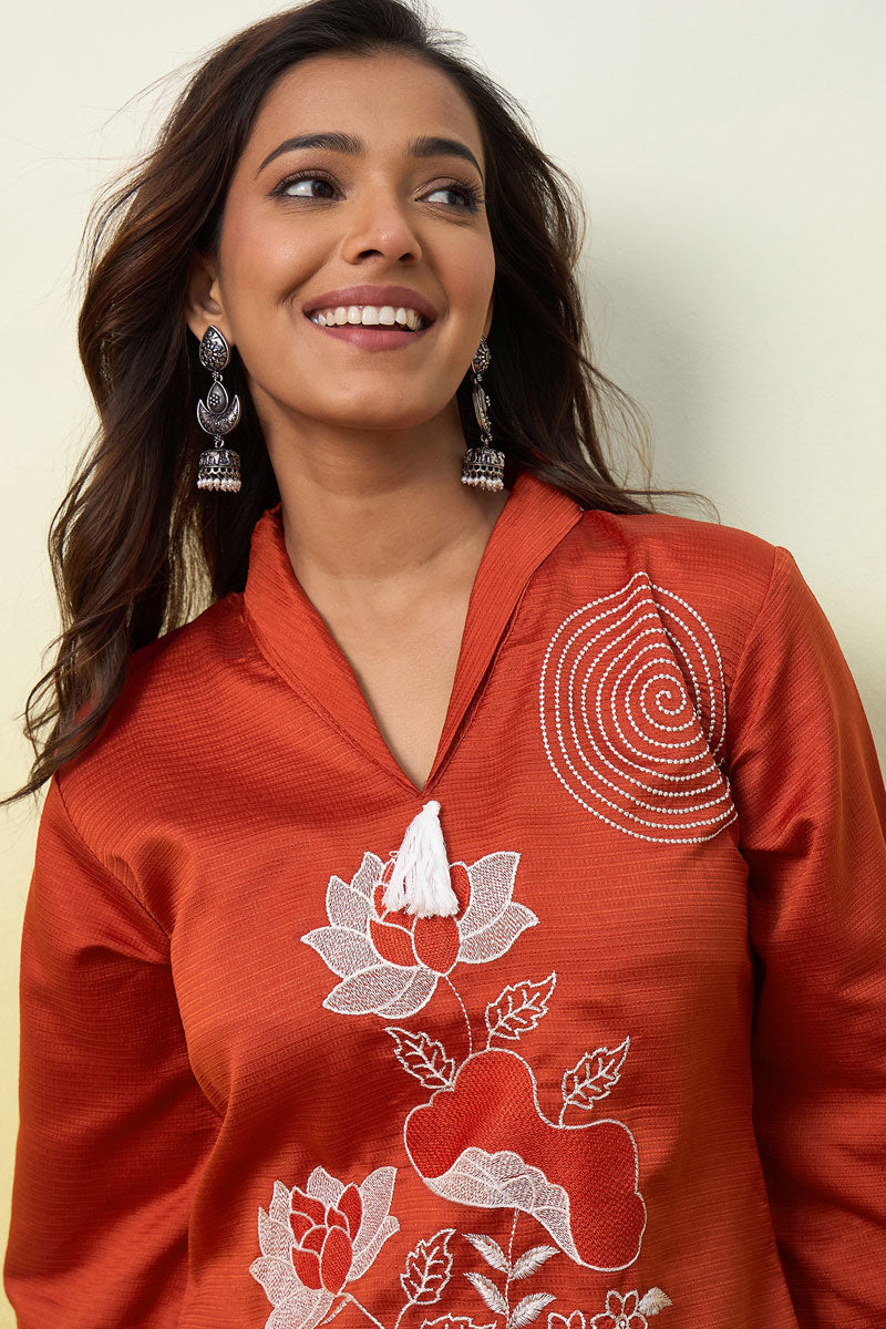 Viscose Rayon Orange Readymade Co-Ord Set | Buy Online India