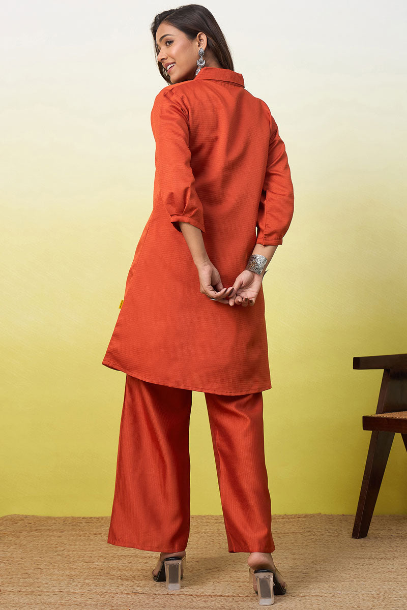 Viscose Rayon Orange Readymade Co-Ord Set | Buy Online India