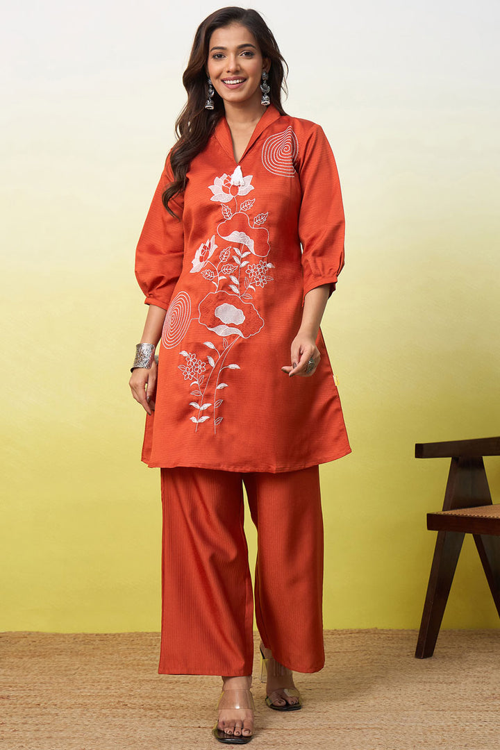 Viscose Rayon Orange Readymade Co-Ord Set | Buy Online India