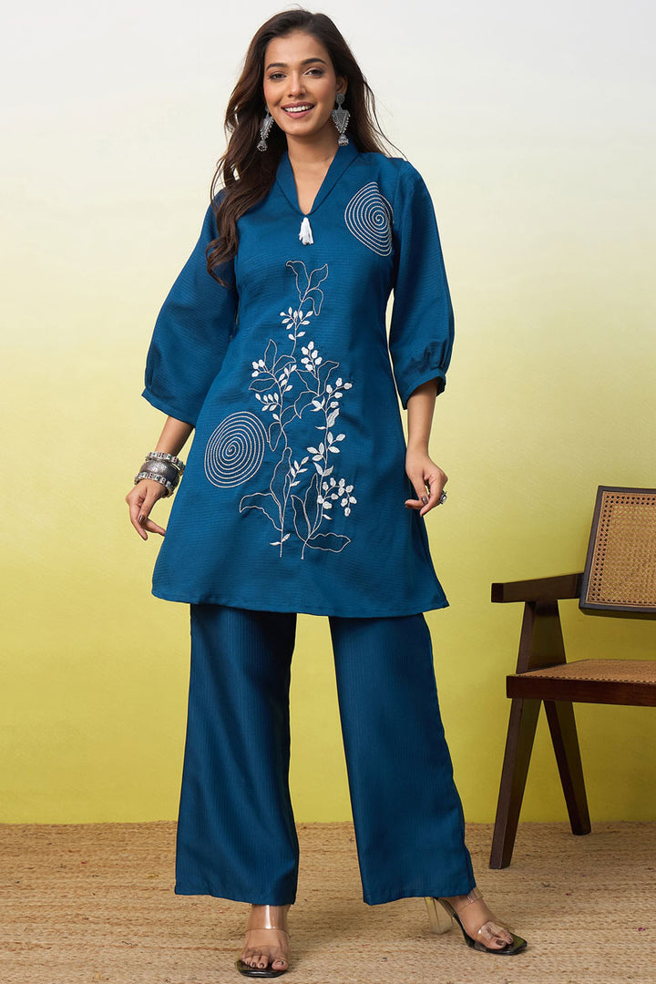 Teal Color Viscose Rayon Readymade Co-Ord Set | Buy Online India