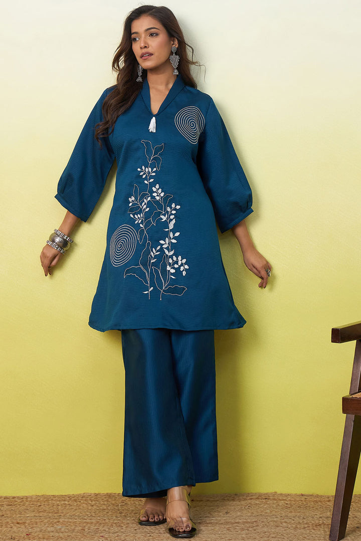 Teal Color Viscose Rayon Readymade Co-Ord Set | Buy Online India