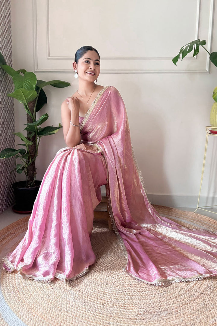 Pink Color Sequince Lace Two Tone Satin Two Tone Saree | Buy Online India