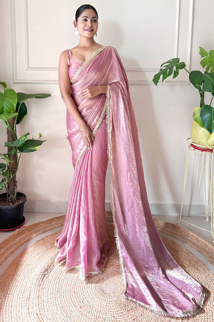 Pink Color Sequince Lace Two Tone Satin Two Tone Saree | Buy Online India