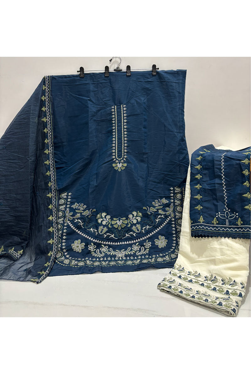 Festive Wear Teal Color Roman Silk Fabric Salwar Suit | Buy Online India