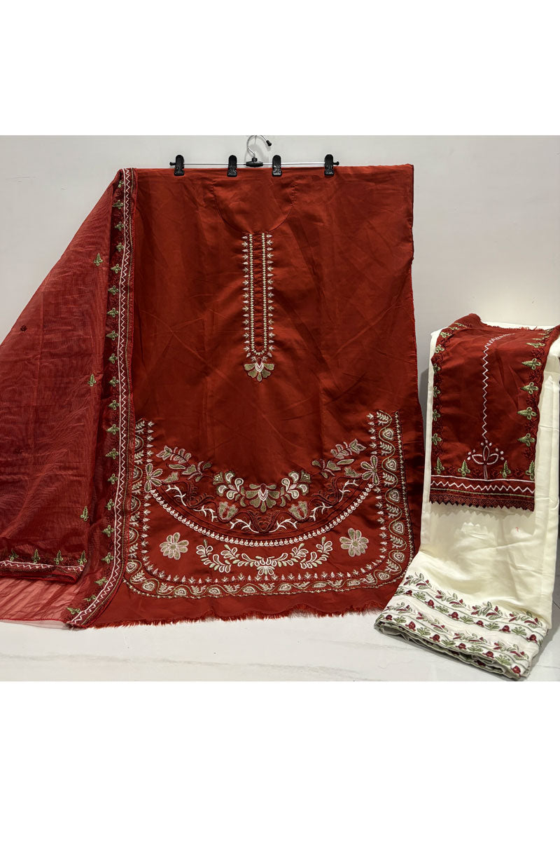 Roman Silk Fabric Rust Color Salwar Suit For Festive | Buy Online India