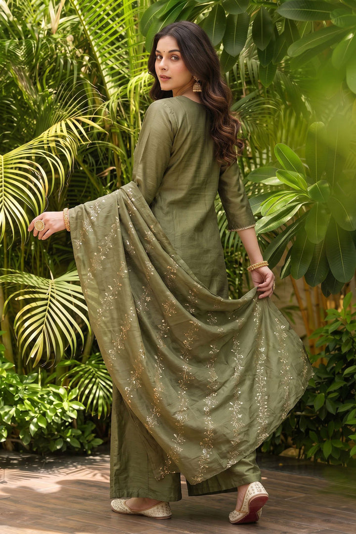 Silk Fabric Readymade Palazzo Suit In Green Color