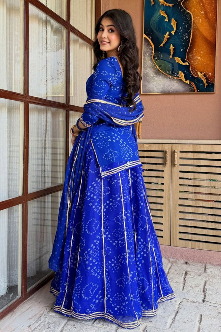 Blue Georgette Printed Readymade Palazzo Suit
