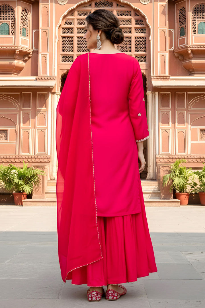Festive Style Pink Viscose Silk Readymade Palazzo Suit