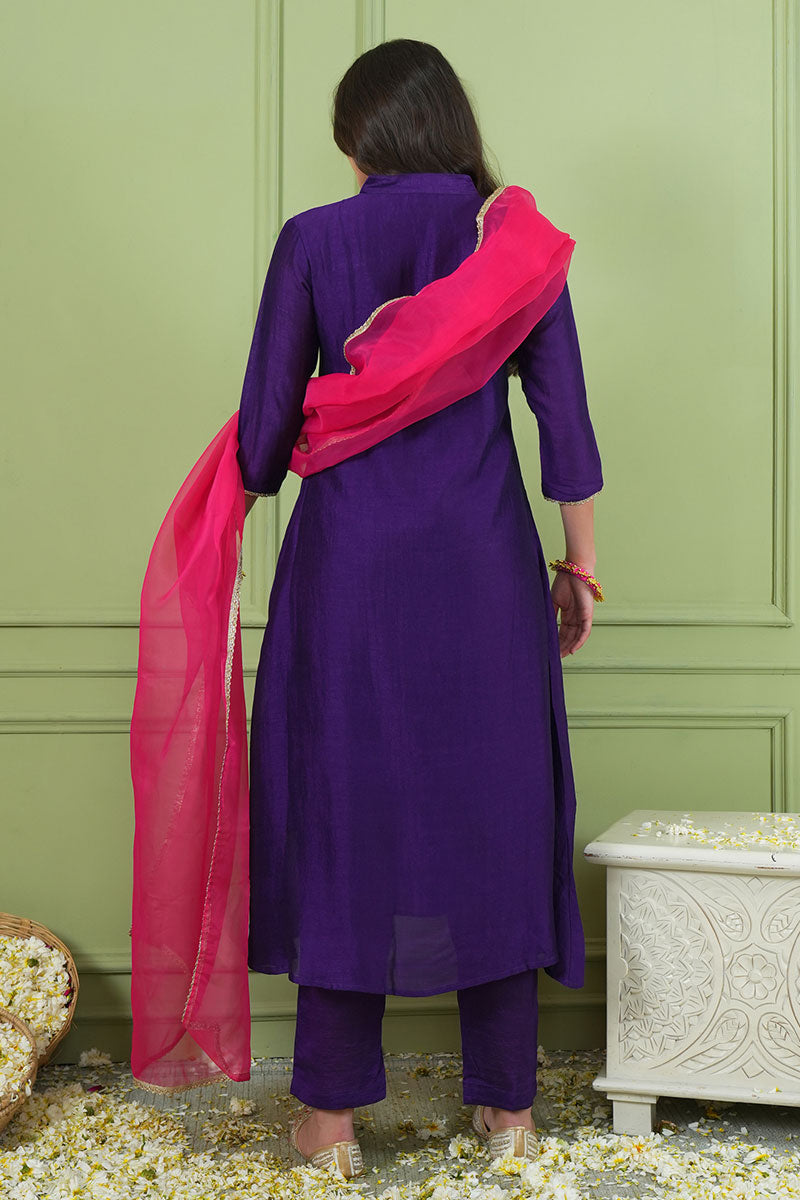 Viscose Silk Purple Readymade Salwar Suit For Festive