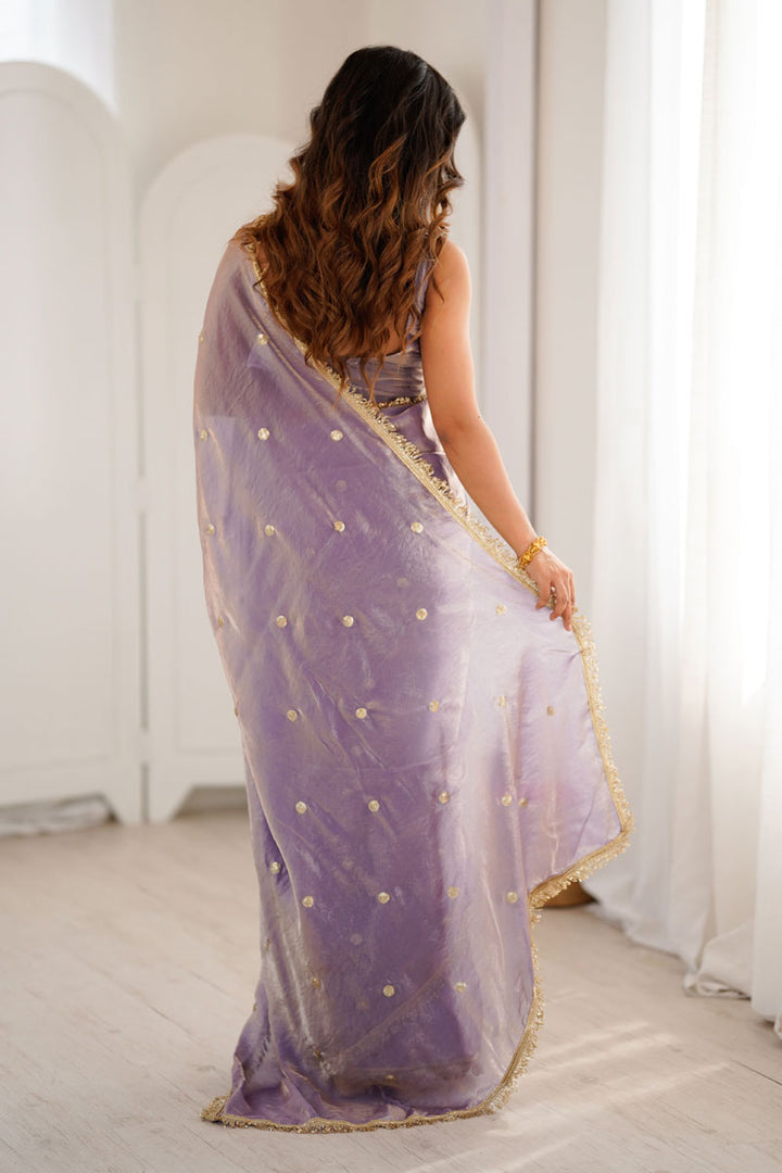 Party Wear Tow Tone Satin Lavender Saree | Buy Online India