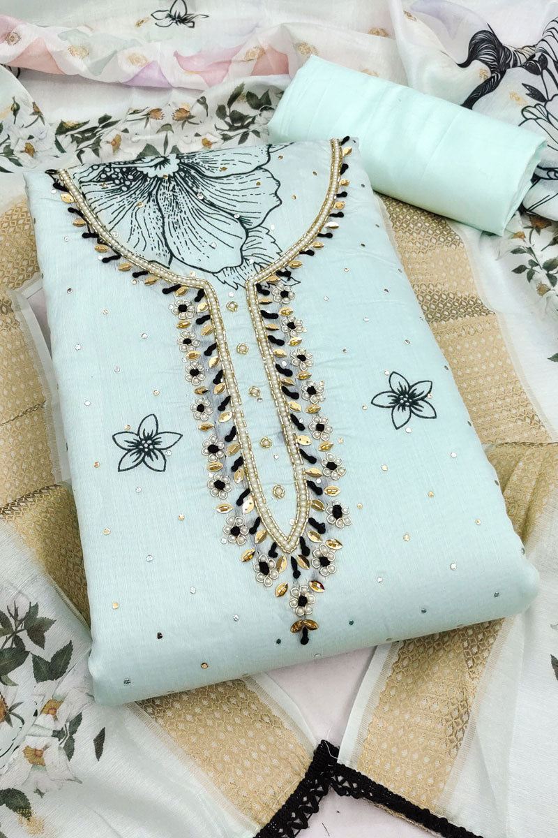 Engaging Sea Green Cotton Floral Printed Salwar Suit