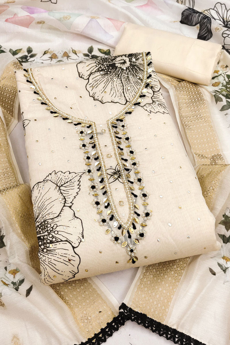 Trendy Cream Color Cotton Floral Printed Salwar Suit