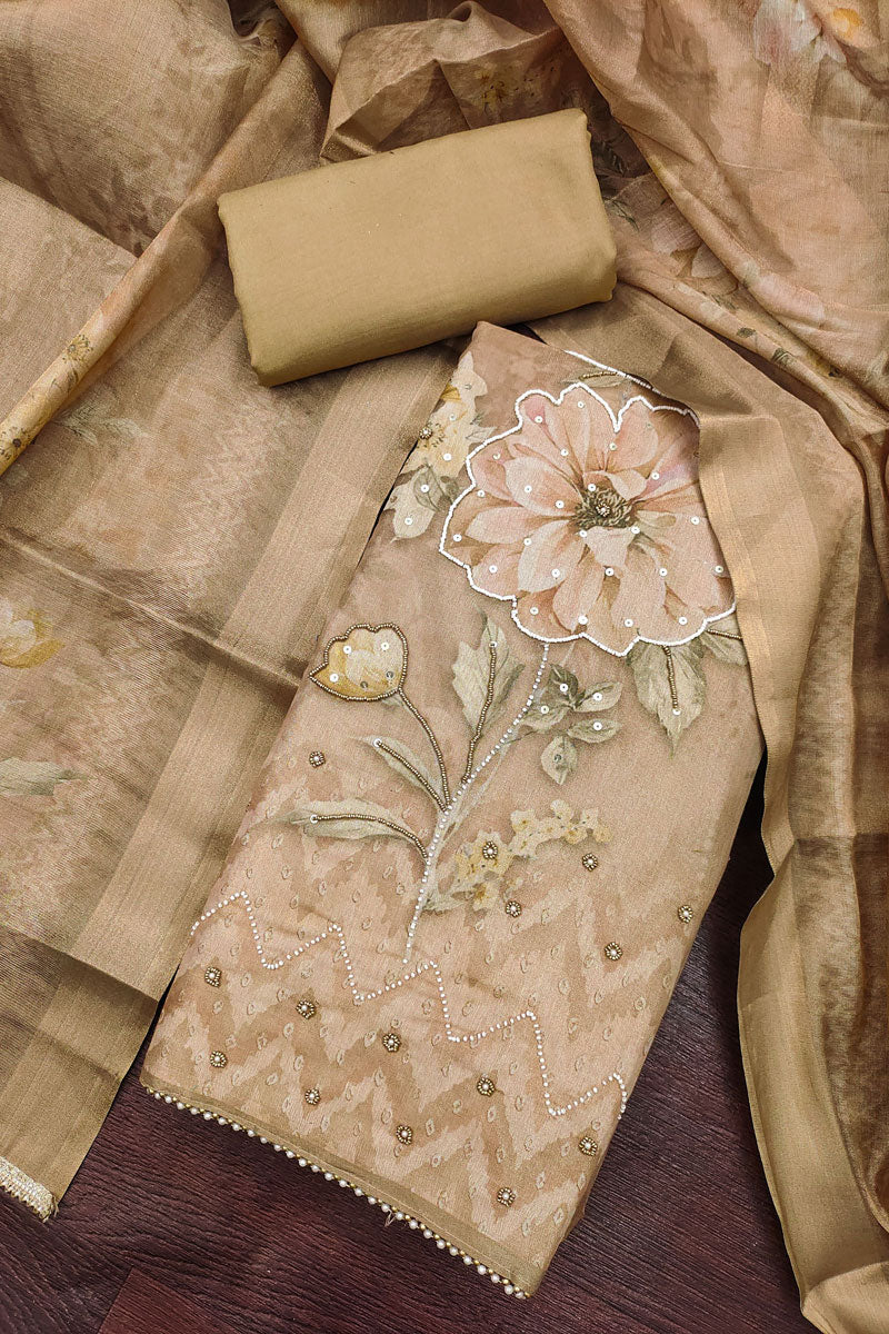 Trendy Linen Cotton Beige Color Salwar Suit