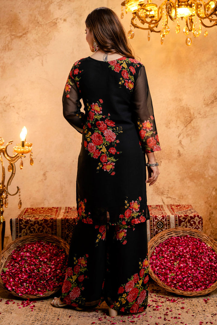 Black Color Festive Style Georgette Palazzo Suit