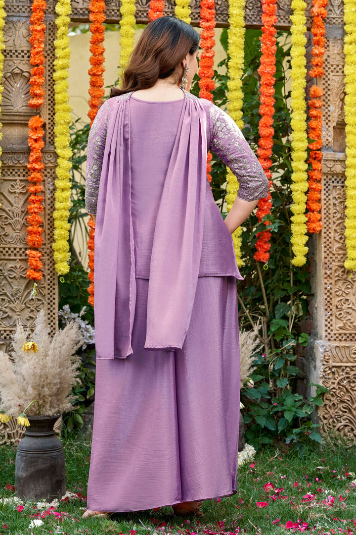 Chinon Fabric Palazzo Suit In Purple Color