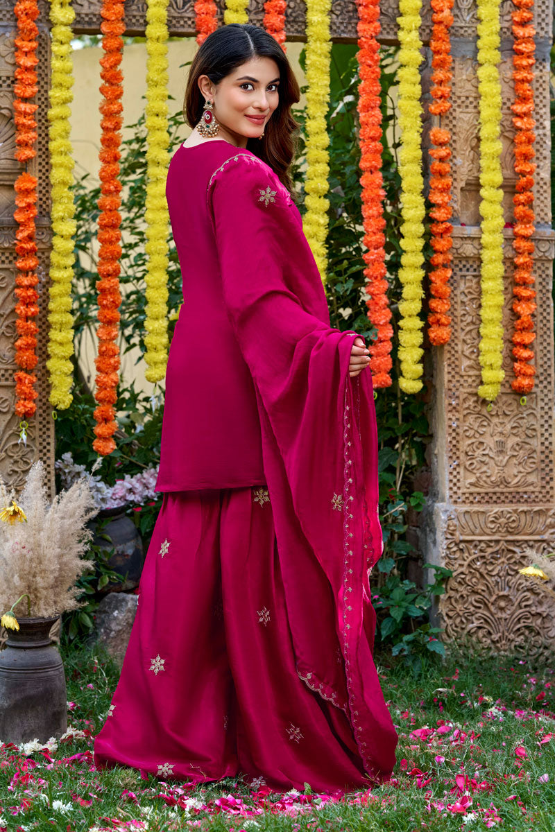 Festive Style Viscose Fabric Rani Color Palazzo Suit