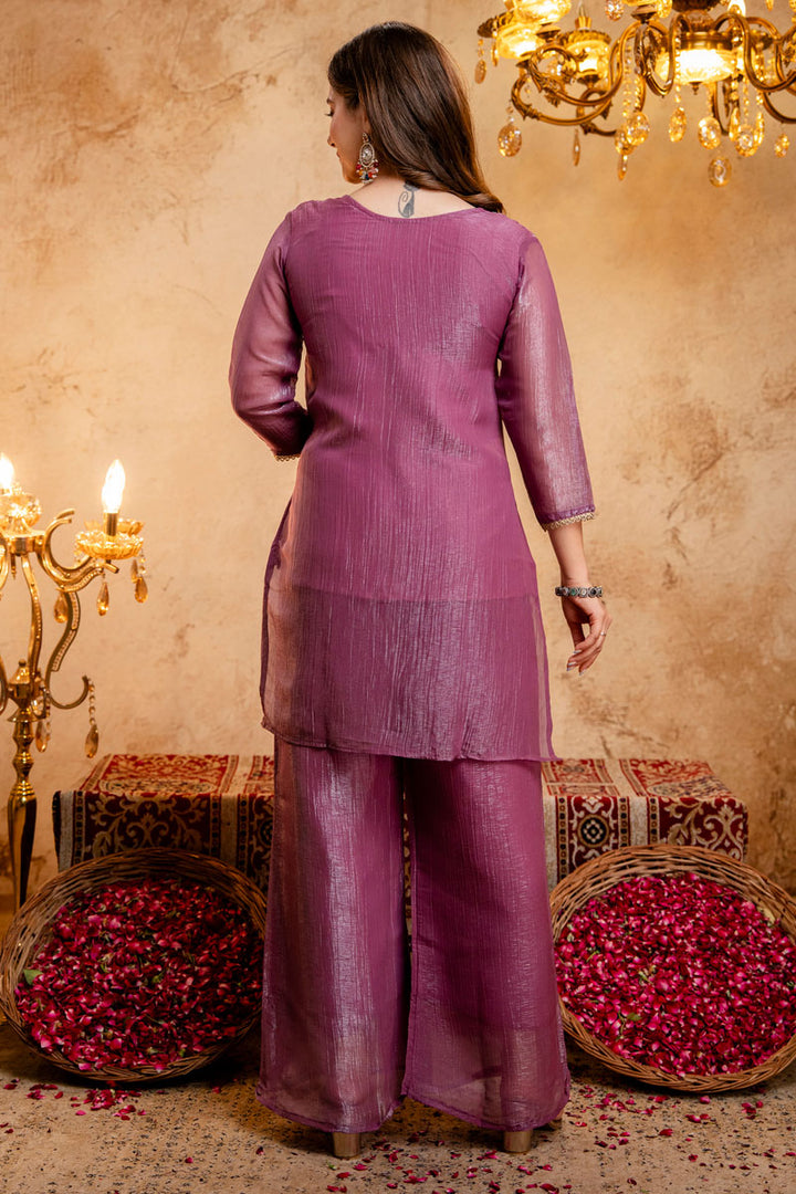Fancy Fabric Festive Palazzo Suit In Purple Color