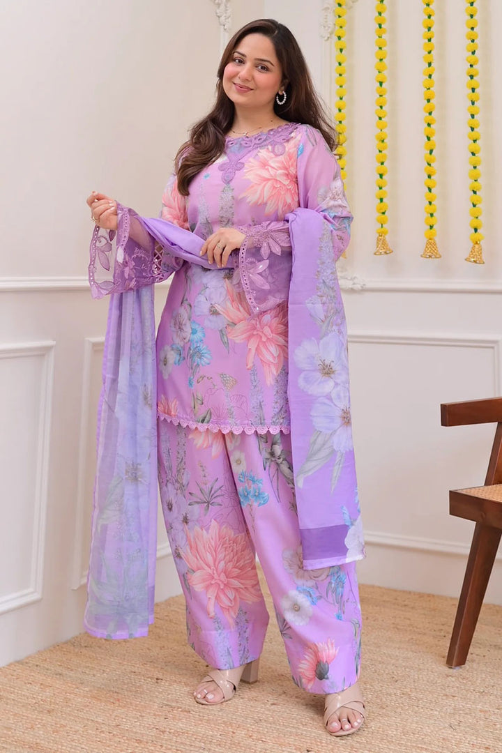 Festive Style Georgette Lavender Color Palazzo Suit