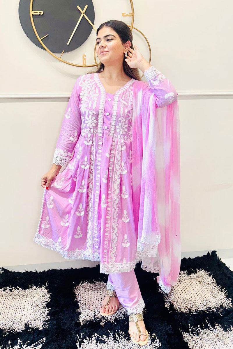 Rayon Fabric Pink Color Readymade Salwar Suit For Festive