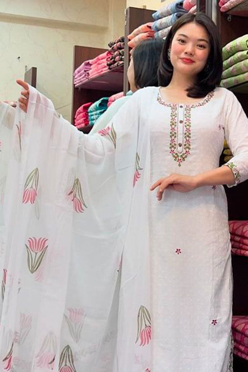 Engaging Off White Georgette Readymade Salwar Suit