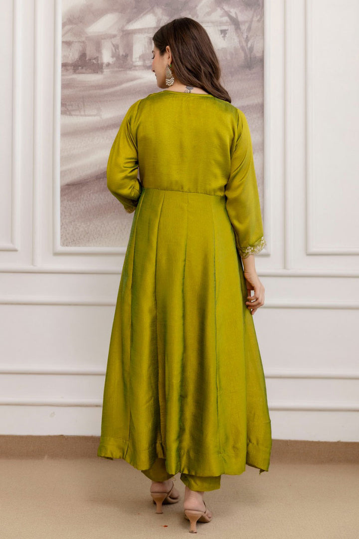 Amazing Green Vichitra Fabric Anarkali Suit For Festive