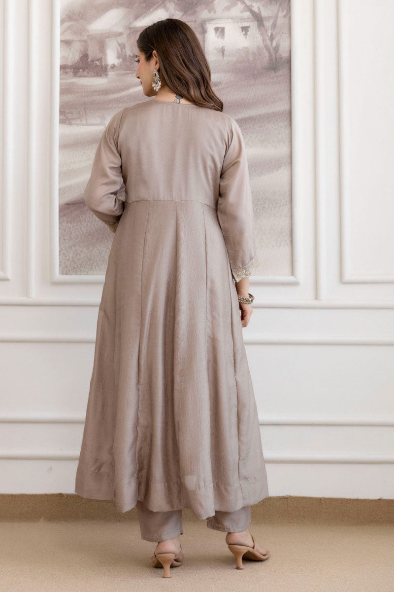 Beige Color Embroidered Chic Vichitra Fabric Anarkali Suit